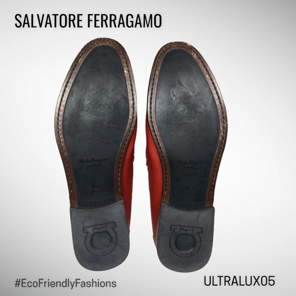 Salvatore Ferragamo Florence Mens Red Leather Horse Bite Slip On Loafer Size 8.5